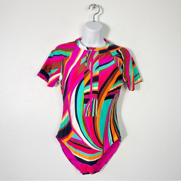 Trina Turk Other - NEW Trina Turk Swoop Zip Up Short Sleeve One Piece Surfsuit Size Medium